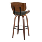 Lombardi 30" Fixed-Height Barstool - Set of 2 - Walnut Wood, Black Metal, Grey PU