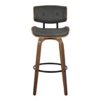 Lombardi 30" Fixed-Height Barstool - Set of 2 - Walnut Wood, Black Metal, Grey PU
