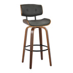 Lombardi 30" Fixed-Height Barstool - Set of 2 - Walnut Wood, Black Metal, Grey PU