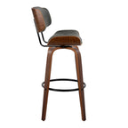 Lombardi 30" Fixed-Height Barstool - Set of 2 - Walnut Wood, Black Metal, Grey PU