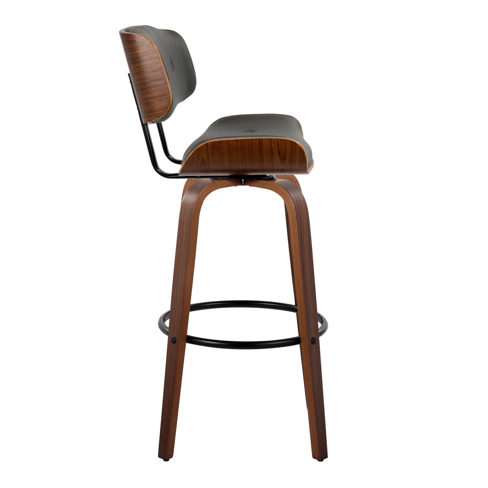Lombardi 30" Fixed-Height Barstool - Set of 2 - Walnut Wood, Black Metal, Grey PU