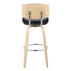 Lombardi 30" Fixed-Height Barstool - Set of 2 - Natural Wood, Chrome Metal, Black PU