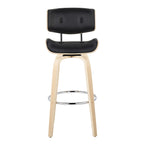 Lombardi 30" Fixed-Height Barstool - Set of 2 - Natural Wood, Chrome Metal, Black PU