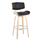 Lombardi 30" Fixed-Height Barstool - Set of 2 - Natural Wood, Chrome Metal, Black PU