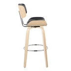 Lombardi 30" Fixed-Height Barstool - Set of 2 - Natural Wood, Chrome Metal, Black PU