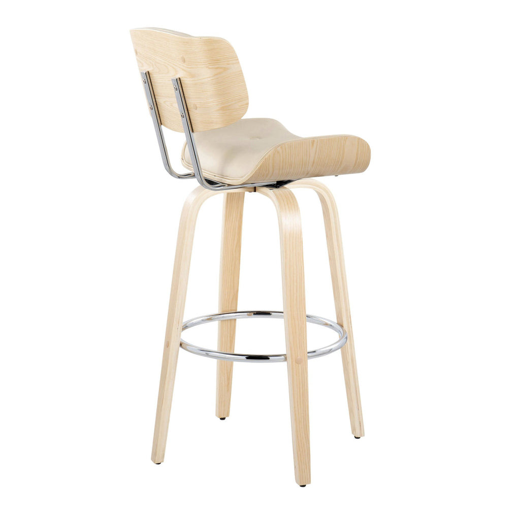 Lombardi 30" Fixed-Height Barstool - Set of 2 - Natural Wood, Chrome Metal, Cream PU