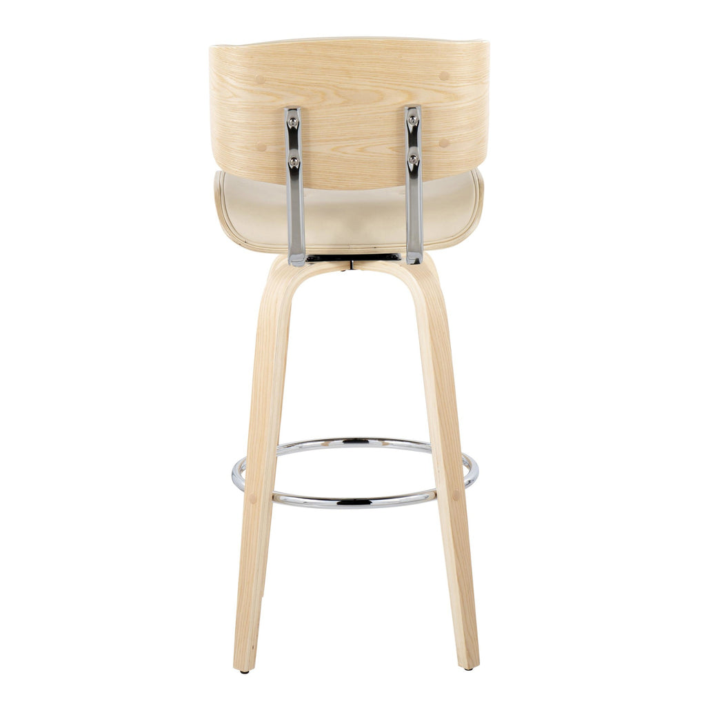 Lombardi 30" Fixed-Height Barstool - Set of 2 - Natural Wood, Chrome Metal, Cream PU