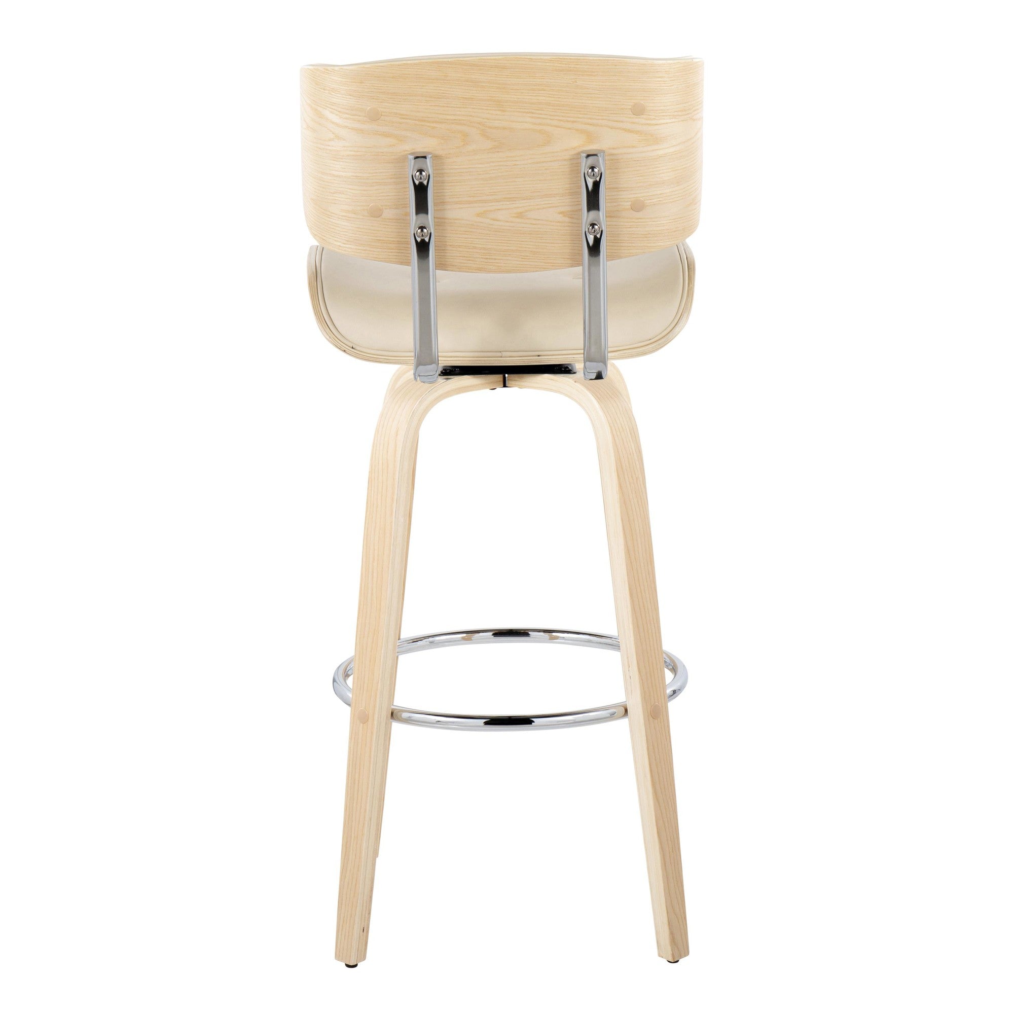 Lombardi 30" Fixed-Height Barstool - Set of 2 - Natural Wood, Chrome Metal, Cream PU