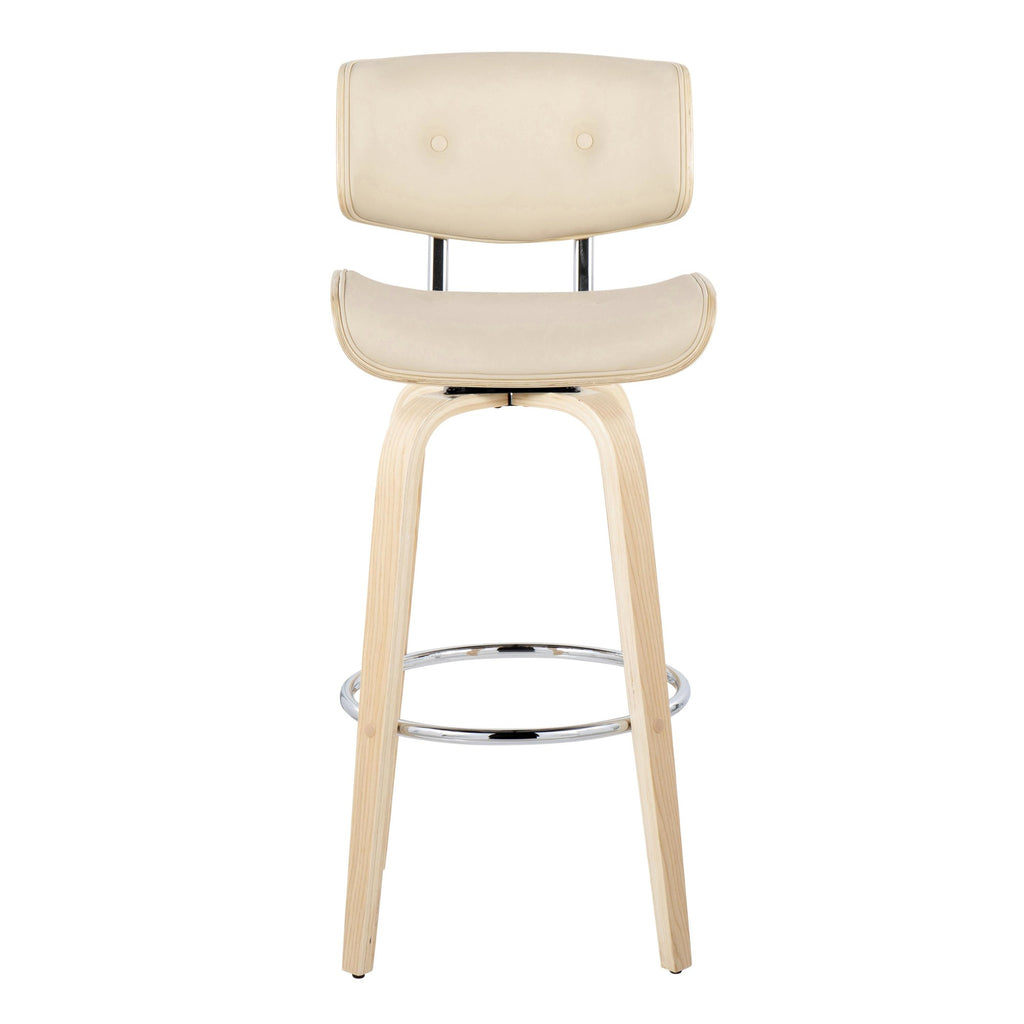 Lombardi 30" Fixed-Height Barstool - Set of 2 - Natural Wood, Chrome Metal, Cream PU