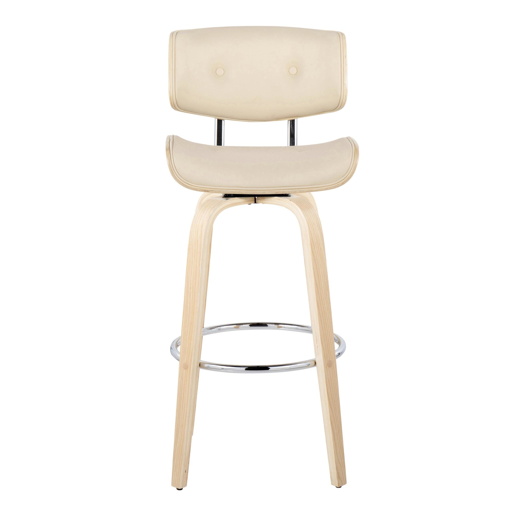 Lombardi 30" Fixed-Height Barstool - Set of 2 - Natural Wood, Chrome Metal, Cream PU