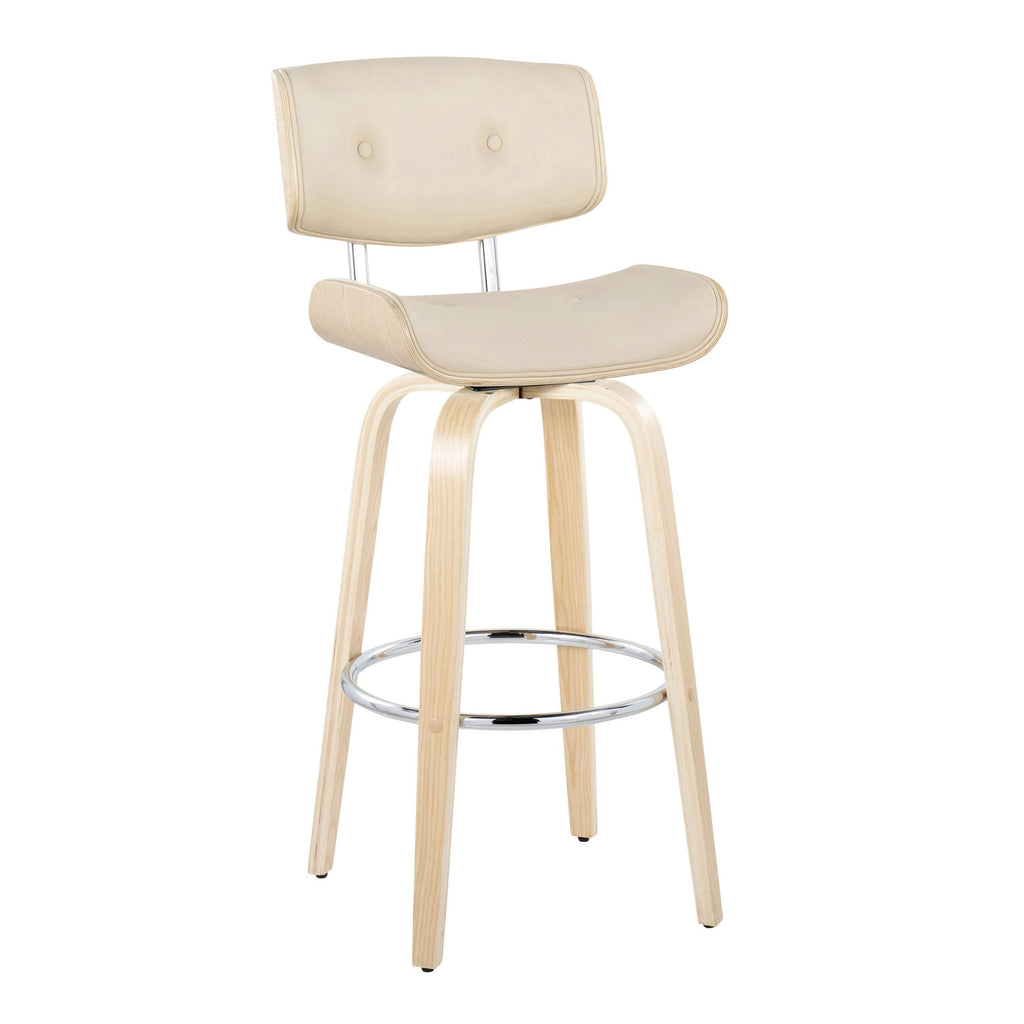 Lombardi 30" Fixed-Height Barstool - Set of 2 - Natural Wood, Chrome Metal, Cream PU