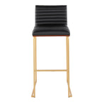 Mason Mara 30" Fixed-Height Barstool - Set of 2 - Gold Metal, Walnut Wood, Black PU