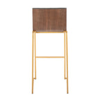 Mason Mara 30" Fixed-Height Barstool - Set of 2 - Gold Metal, Walnut Wood, Grey PU
