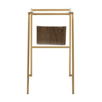 Mason Mara 30" Fixed-Height Barstool - Set of 2 - Gold Metal, Walnut Wood, White PU