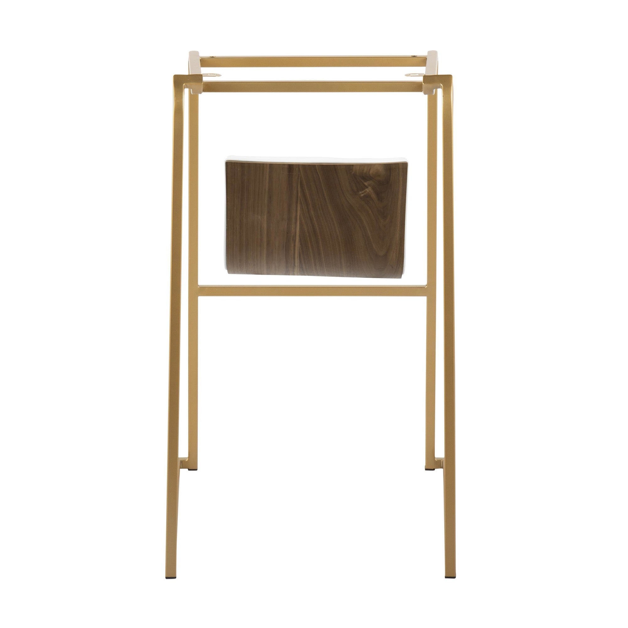 Mason Mara 30" Fixed-Height Barstool - Set of 2 - Gold Metal, Walnut Wood, White PU