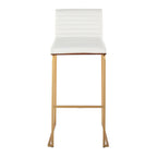Mason Mara 30" Fixed-Height Barstool - Set of 2 - Gold Metal, Walnut Wood, White PU