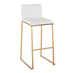 Mason Mara 30" Fixed-Height Barstool - Set of 2 - Gold Metal, Walnut Wood, White PU
