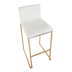 Mason Mara 30" Fixed-Height Barstool - Set of 2 - Gold Metal, Walnut Wood, White PU