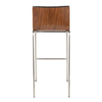 Mason Mara 30" Fixed-Height Barstool - Set of 2 - Stainless Steel, Walnut Wood, Black PU