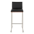 Mason Mara 30" Fixed-Height Barstool - Set of 2 - Stainless Steel, Walnut Wood, Black PU