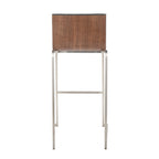 Mason Mara 30" Fixed-Height Barstool - Set of 2 - Stainless Steel, Walnut Wood, Grey PU