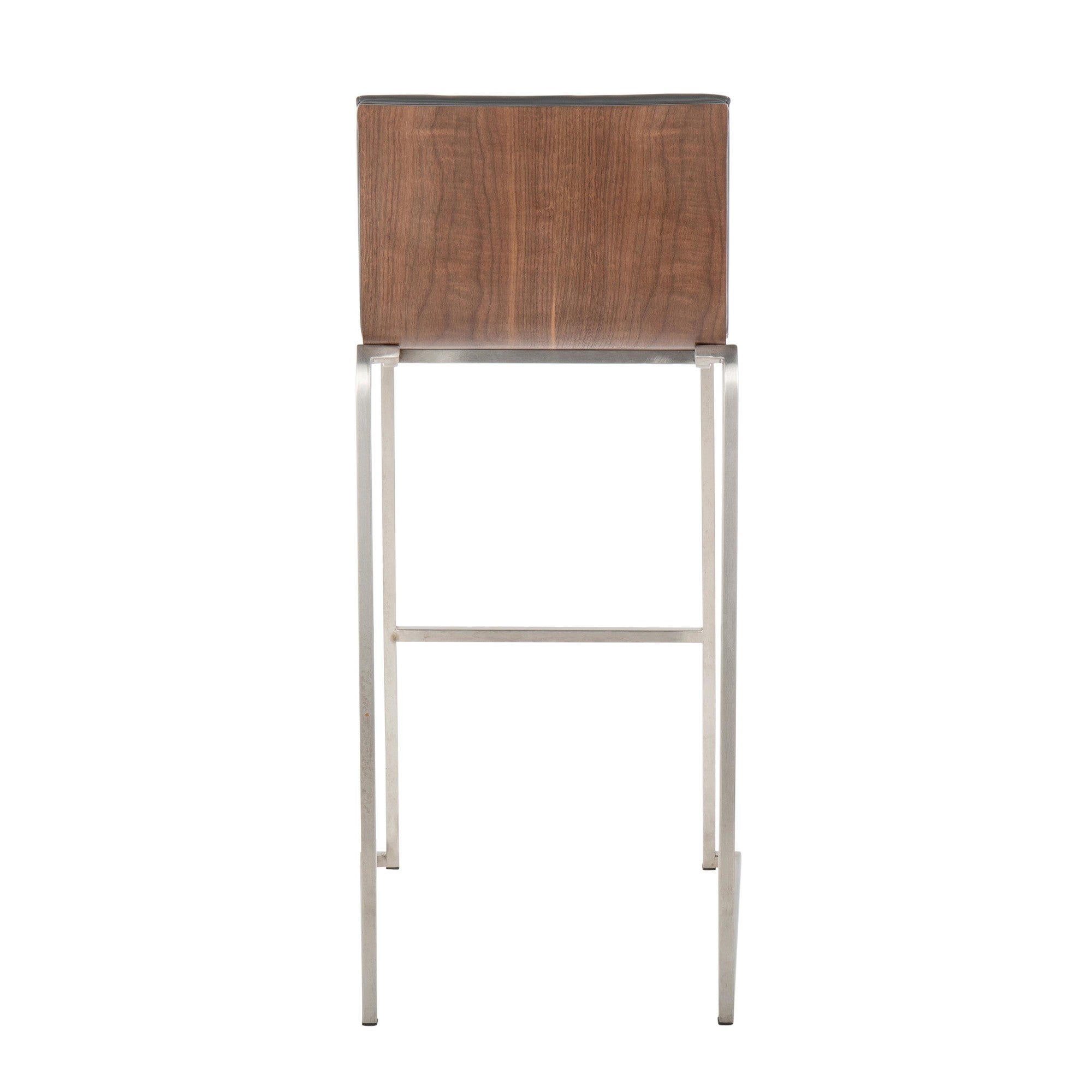 Mason Mara 30" Fixed-Height Barstool - Set of 2 - Stainless Steel, Walnut Wood, Grey PU