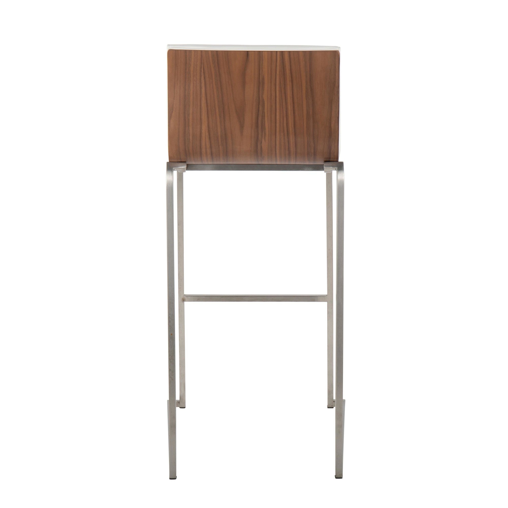 Mason Mara 30" Fixed-Height Barstool - Set of 2 - Stainless Steel, Walnut Wood, White PU