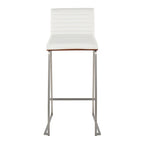 Mason Mara 30" Fixed-Height Barstool - Set of 2 - Stainless Steel, Walnut Wood, White PU