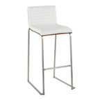 Mason Mara 30" Fixed-Height Barstool - Set of 2 - Stainless Steel, Walnut Wood, White PU