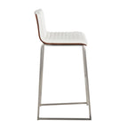Mason Mara 30" Fixed-Height Barstool - Set of 2 - Stainless Steel, Walnut Wood, White PU