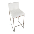 Mason Mara 30" Fixed-Height Barstool - Set of 2 - Stainless Steel, Walnut Wood, White PU
