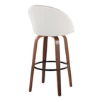 Matisse High Back 30" Fixed-Height Barstool - Set of 2 - Walnut Wood, Cream Fabric, Black Metal