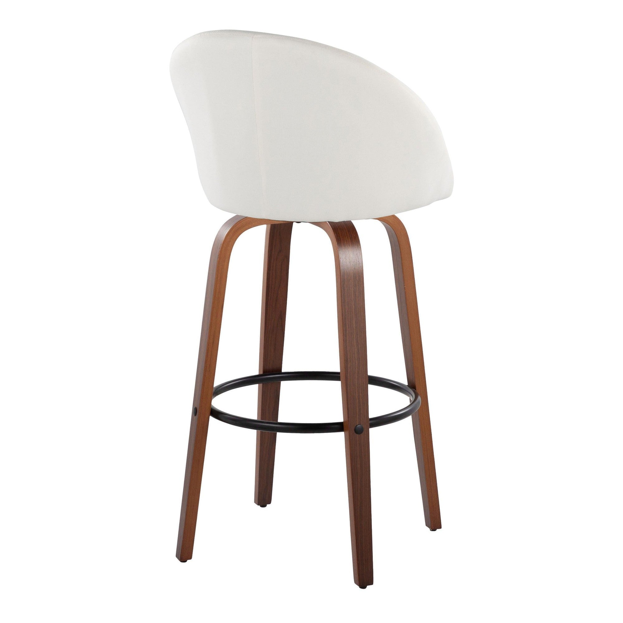 Matisse High Back 30" Fixed-Height Barstool - Set of 2 - Walnut Wood, Cream Fabric, Black Metal