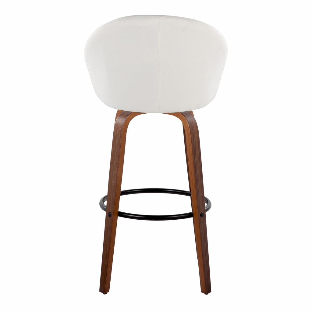 Matisse High Back 30" Fixed-Height Barstool - Set of 2 - Walnut Wood, Cream Fabric, Black Metal