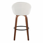 Matisse High Back 30" Fixed-Height Barstool - Set of 2 - Walnut Wood, Cream Fabric, Black Metal