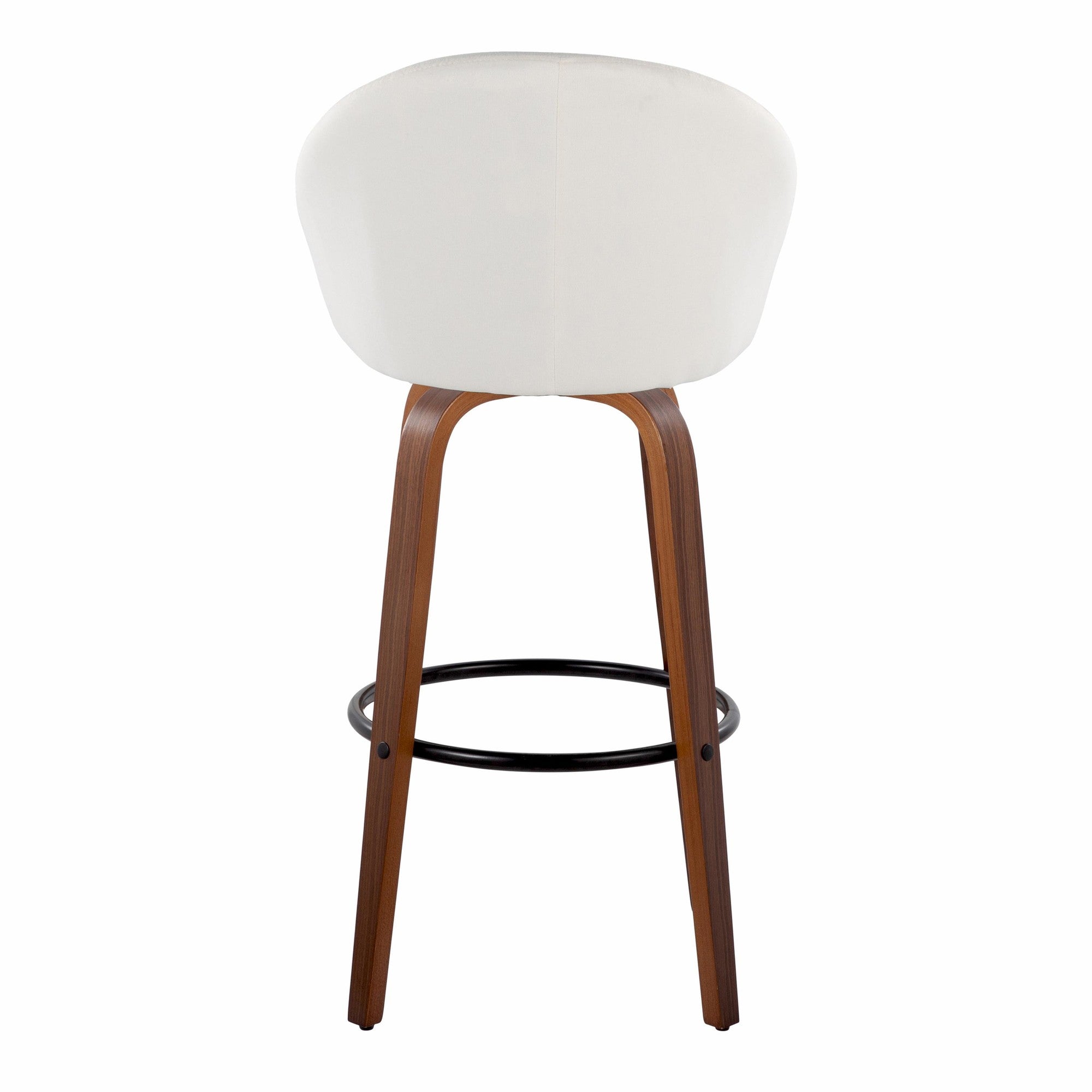 Matisse High Back 30" Fixed-Height Barstool - Set of 2 - Walnut Wood, Cream Fabric, Black Metal