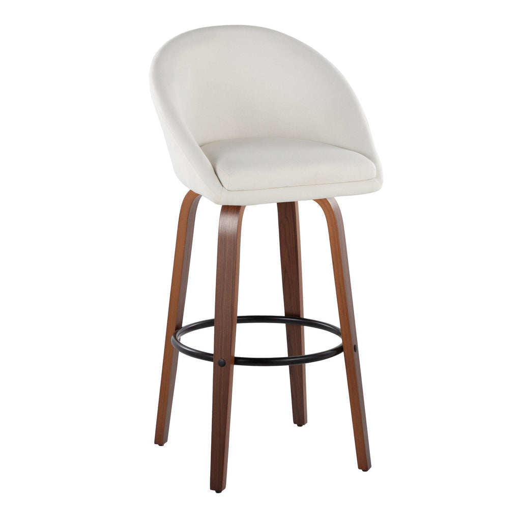 Matisse High Back 30" Fixed-Height Barstool - Set of 2 - Walnut Wood, Cream Fabric, Black Metal