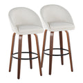 Matisse High Back 30" Fixed-Height Barstool - Set of 2 - Walnut Wood, Cream Fabric, Black Metal