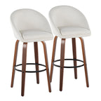 Matisse High Back 30" Fixed-Height Barstool - Set of 2 - Walnut Wood, Cream Fabric, Black Metal