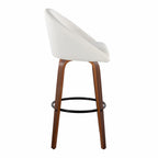 Matisse High Back 30" Fixed-Height Barstool - Set of 2 - Walnut Wood, Cream Fabric, Black Metal