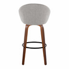 Matisse High Back 30" Fixed-Height Barstool - Set of 2 - Walnut Wood, Grey Fabric, Black Metal