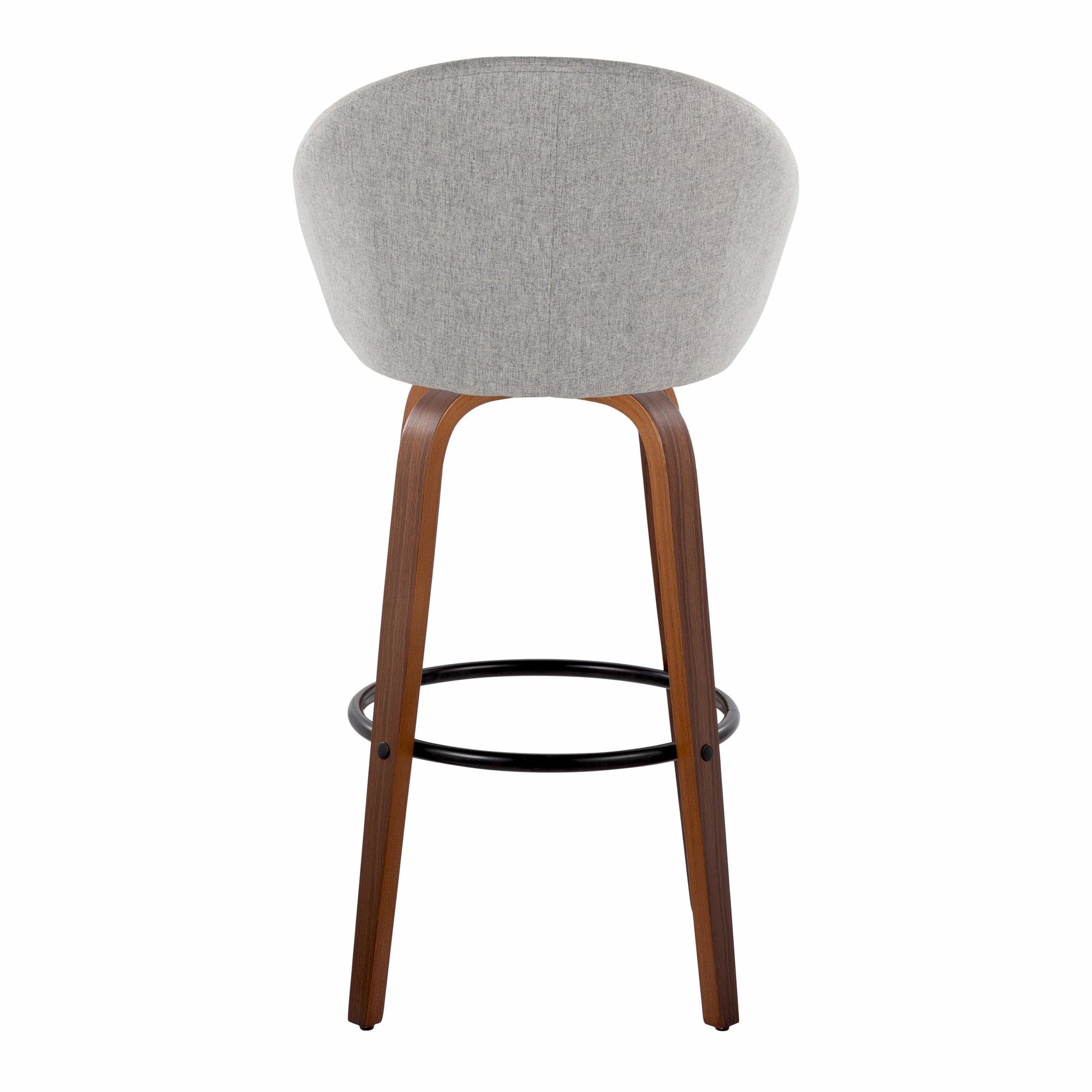 Matisse High Back 30" Fixed-Height Barstool - Set of 2 - Walnut Wood, Grey Fabric, Black Metal