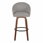 Matisse High Back 30" Fixed-Height Barstool - Set of 2 - Walnut Wood, Grey Fabric, Black Metal