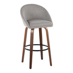Matisse High Back 30" Fixed-Height Barstool - Set of 2 - Walnut Wood, Grey Fabric, Black Metal