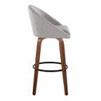 Matisse High Back 30" Fixed-Height Barstool - Set of 2 - Walnut Wood, Grey Fabric, Black Metal