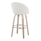Matisse High Back 30" Fixed-Height Barstool - Set of 2 - Whitewashed Wood, Cream Fabric, Chrome Metal