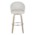 Matisse High Back 30" Fixed-Height Barstool - Set of 2 - Whitewashed Wood, Cream Fabric, Chrome Metal