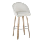 Matisse High Back 30" Fixed-Height Barstool - Set of 2 - Whitewashed Wood, Cream Fabric, Chrome Metal