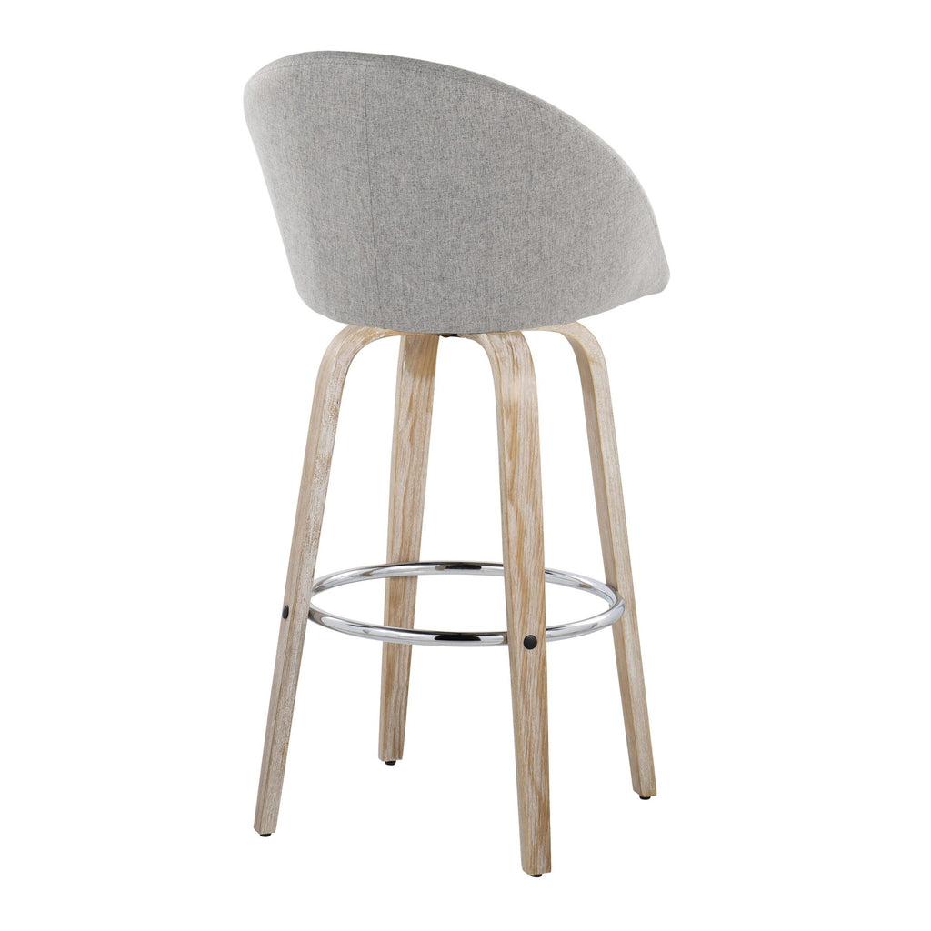 Matisse High Back 30" Fixed-Height Barstool - Set of 2 - Whitewashed Wood, Grey Fabric, Chrome Metal