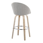 Matisse High Back 30" Fixed-Height Barstool - Set of 2 - Whitewashed Wood, Grey Fabric, Chrome Metal